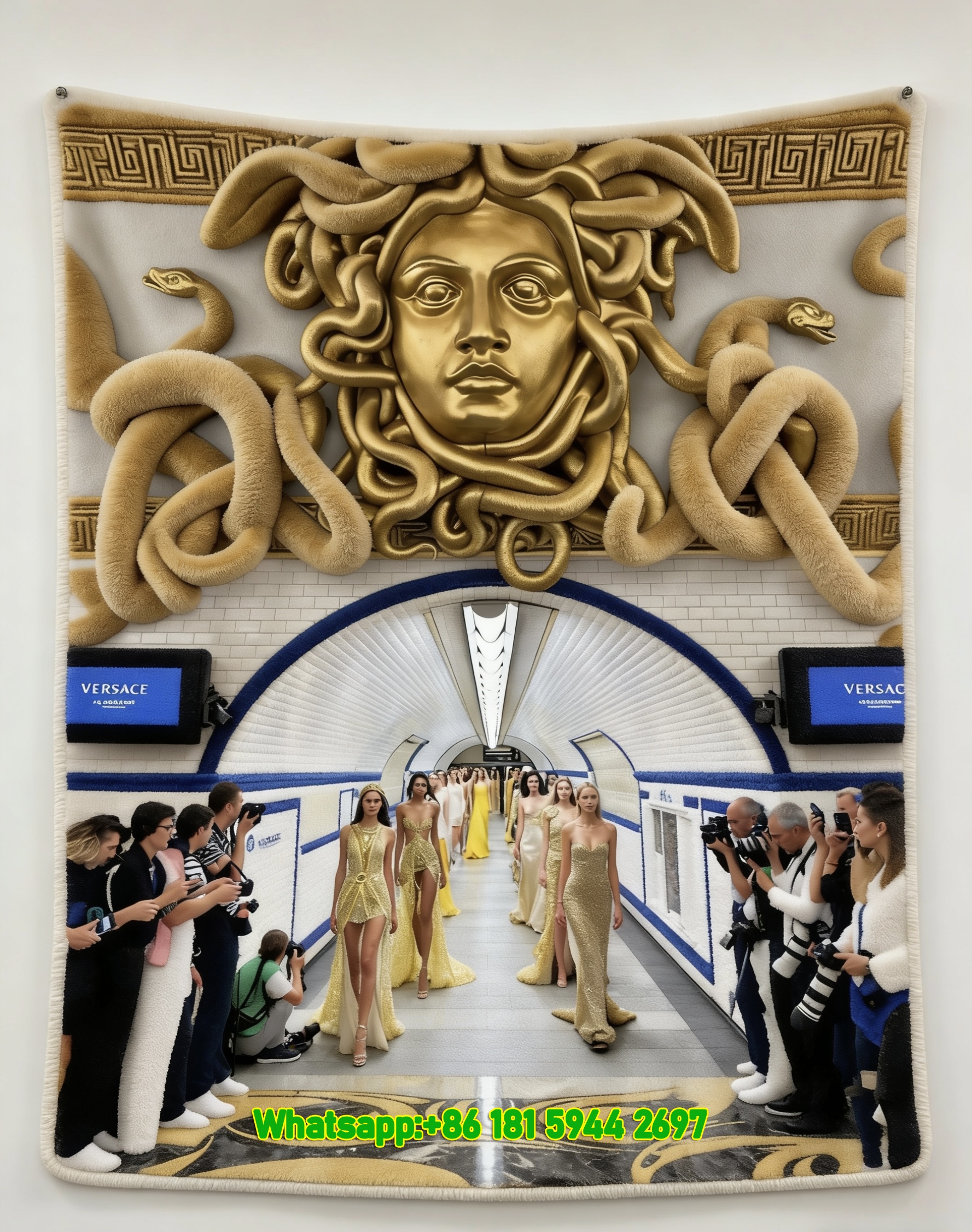 Versace Medusa Head Print Gold Luxury Flannel Sofa Throw Blanket IMG_1768